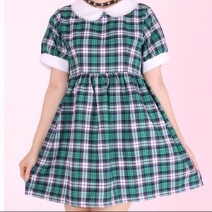 Green Plaid Baby Doll Dress